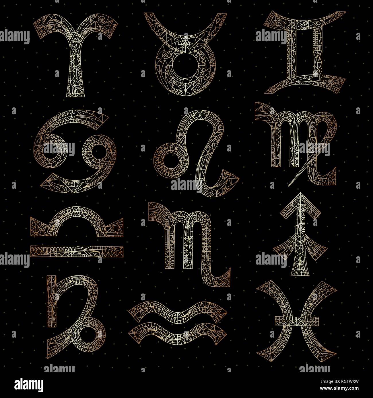 Signes du zodiaque collection. horoscope série or. hand drawn symboles astrologiques magic. vecteur d'illustrations. Illustration de Vecteur