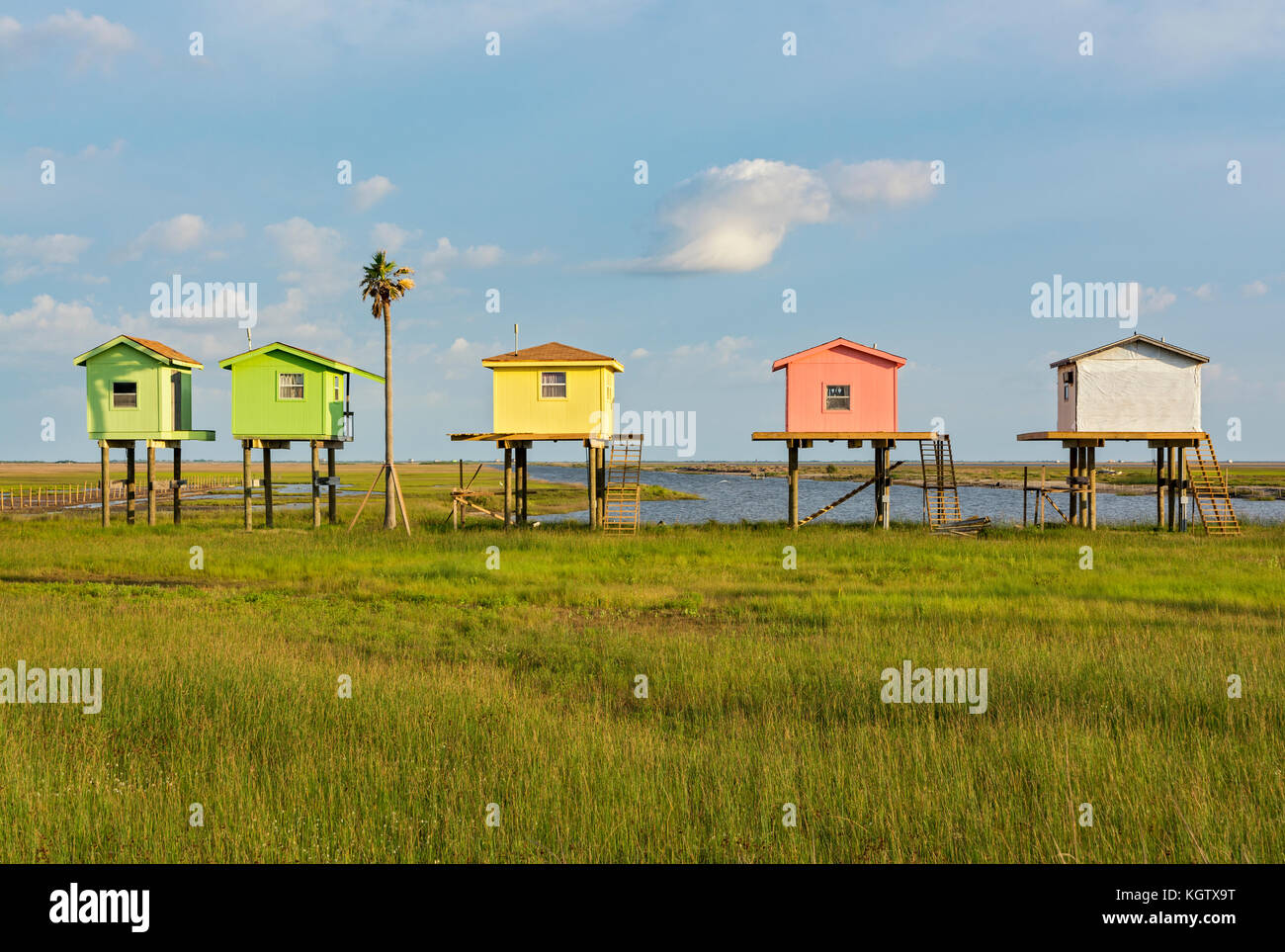 Galveston Island, Texas, maisons sur pilotis Banque D'Images