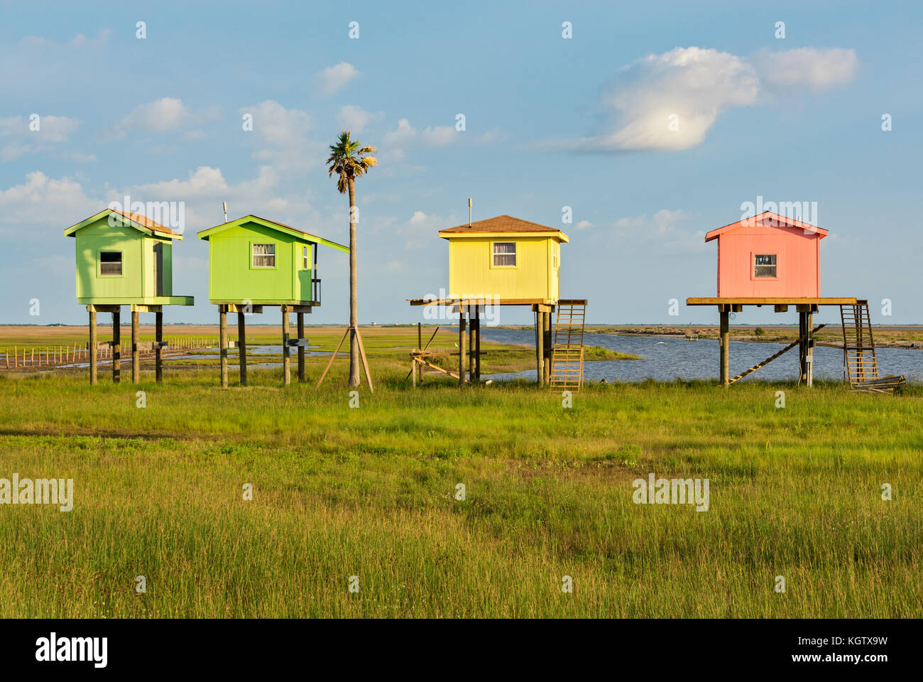 Galveston Island, Texas, maisons sur pilotis Banque D'Images