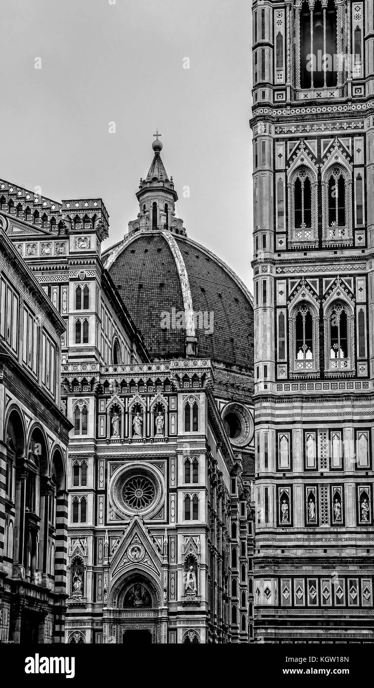 Les bâtiments de Florence, dans un noir et blanc nostalgique Banque D'Images