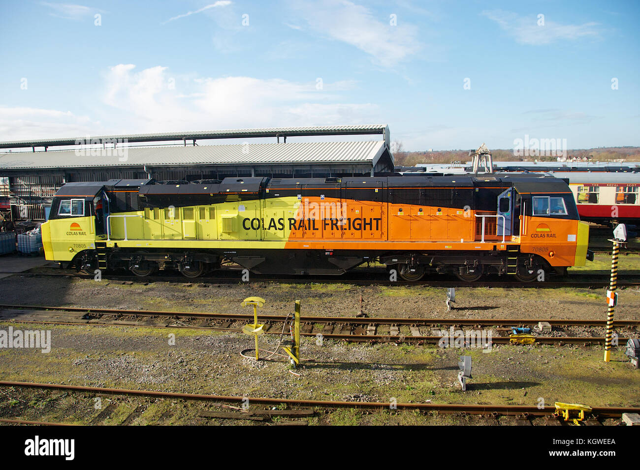 Colas Rail locomotive classe 70 à eastleigh depot Banque D'Images