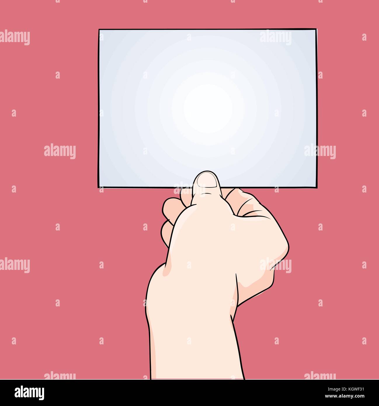 Illustration main tenant le papier blanc isolé sur fond rose, pour les banner - vector illustration. Illustration de Vecteur