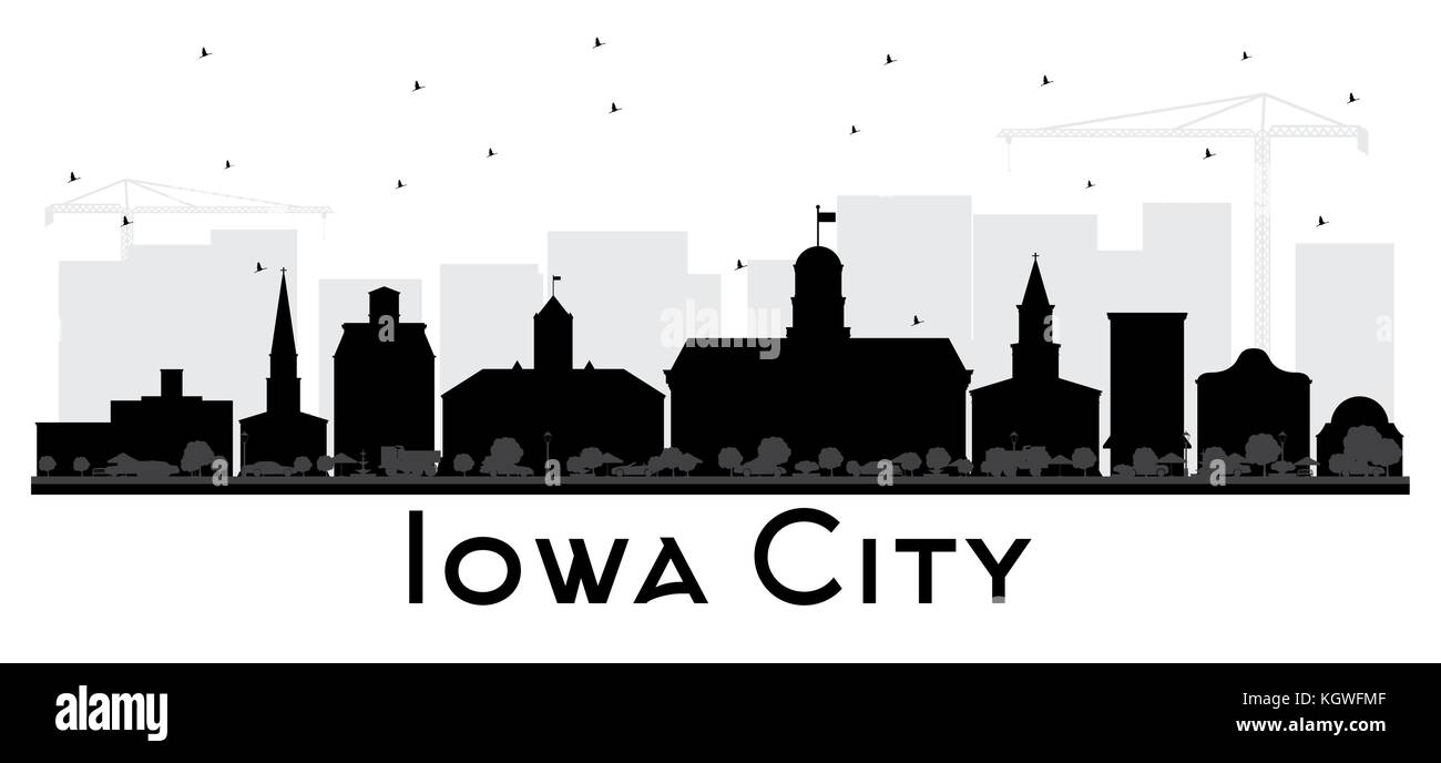 Iowa City skyline silhouette noir et blanc. Vector illustration. Concept simple pour le tourisme présentation, bannière, un placard ou un site web. Business Illustration de Vecteur