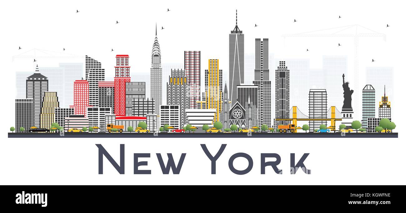 USA New York Skyline avec gratte-ciel gris isolé sur fond blanc. Vector Illustration. Illustration de Vecteur
