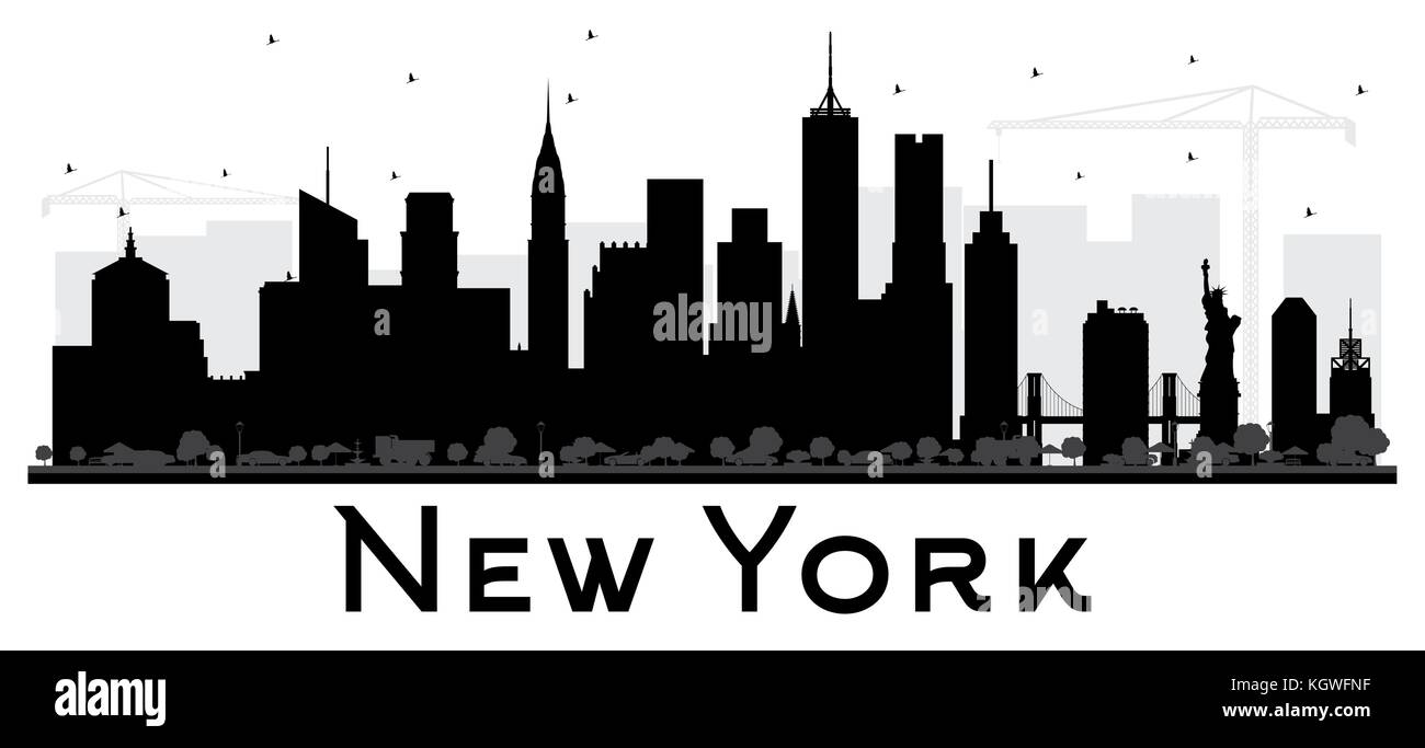 USA New York City skyline silhouette noir et blanc. Vector illustration. Concept simple pour le tourisme présentation, bannière, un placard ou un site web. Illustration de Vecteur