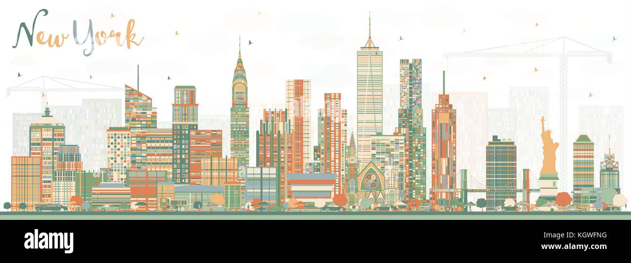 Usa new york skyline avec gratte-ciel couleur. vector illustration. Les voyages d'affaires et tourisme concept avec l'architecture moderne. Illustration de Vecteur