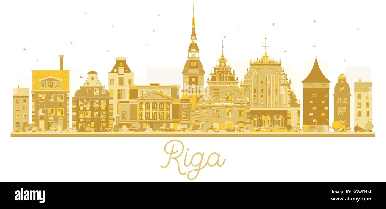 La Lettonie Riga city skyline silhouette d'or. vector illustration. Les voyages d'affaires. concept cityscape avec repères. Illustration de Vecteur