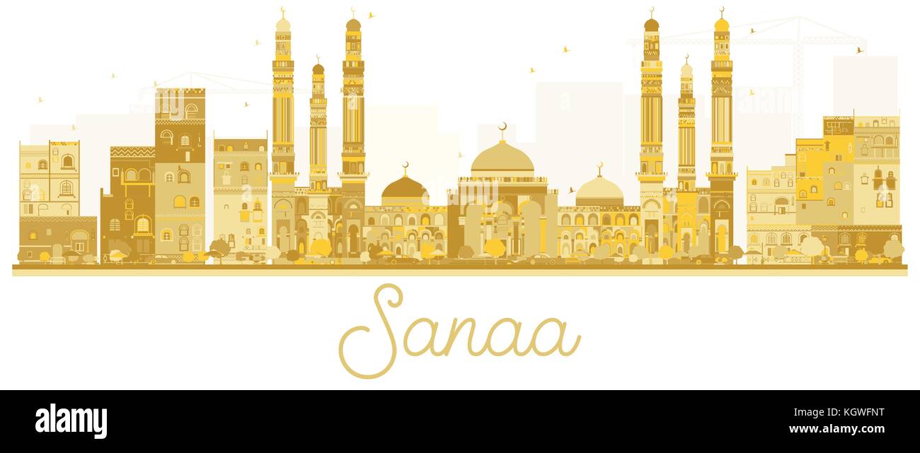 Sanaa ville golden silhouette. vector illustration. simple télévision concept pour tourisme présentation, bannière, un placard ou un site web. Illustration de Vecteur