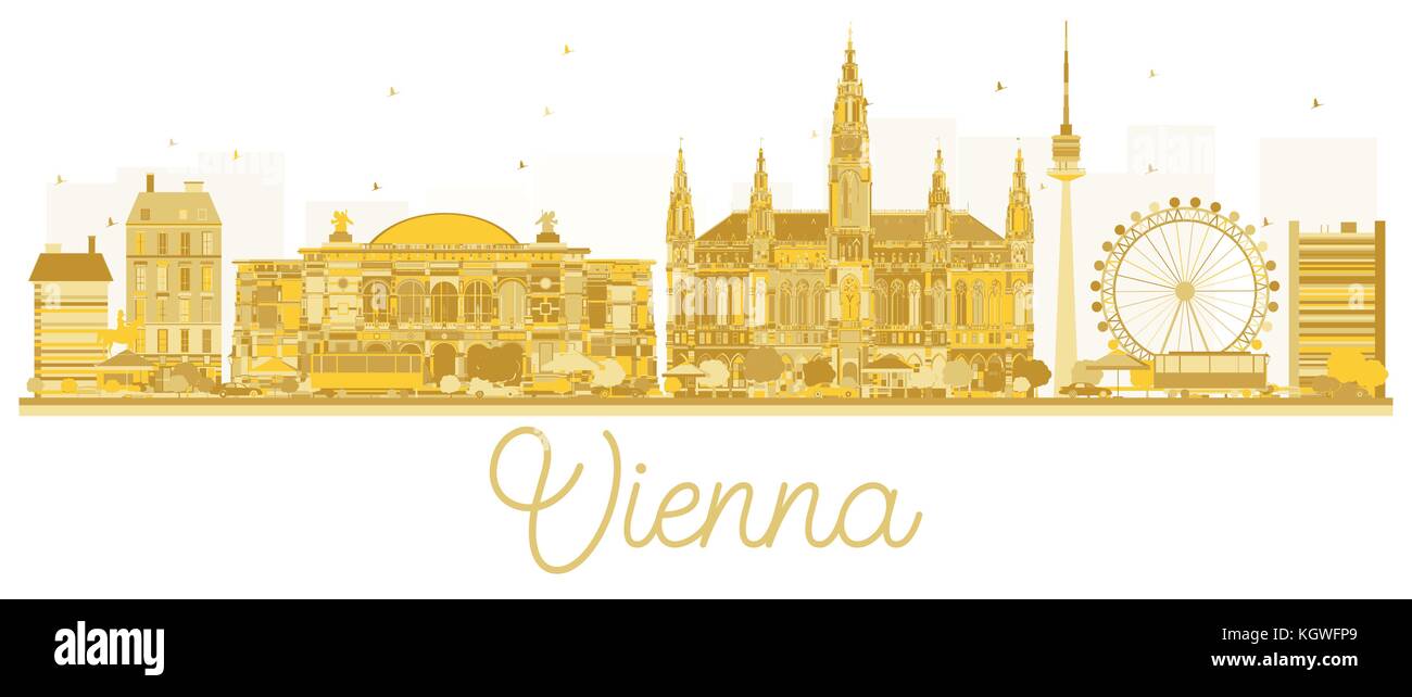 Vienna City skyline silhouette d'or. Vector illustration. Concept de voyages d'affaires. La ville de Vienne avec des points de repère. Illustration de Vecteur