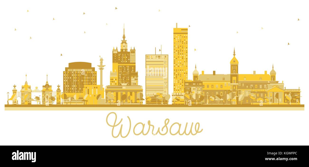 Pologne Varsovie ville golden silhouette. vector illustration. Les voyages d'affaires. concept cityscape Varsovie avec repères. Illustration de Vecteur
