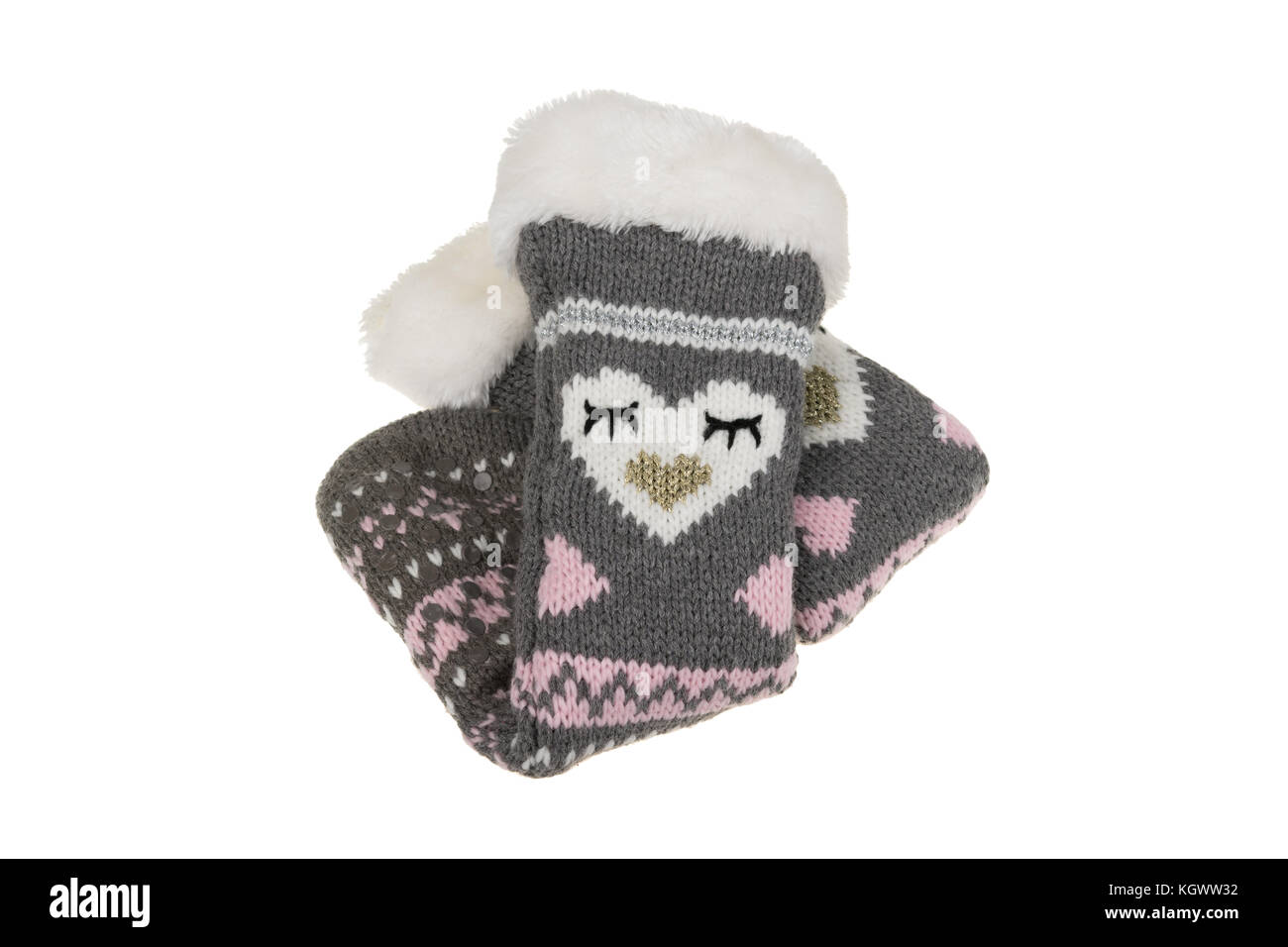 Des chaussettes en laine tricotées isolé sur fond blanc. Banque D'Images