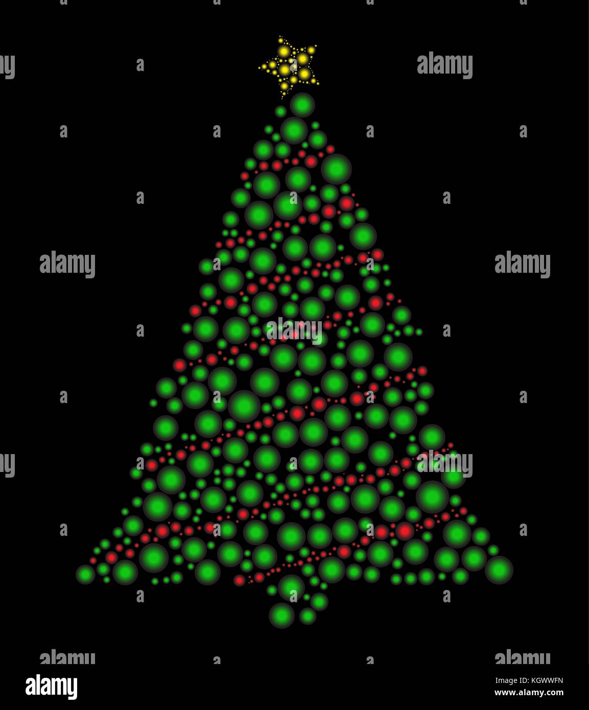 Arbre de Noël vecteur en pointillé isolé sur fond noir Illustration de Vecteur