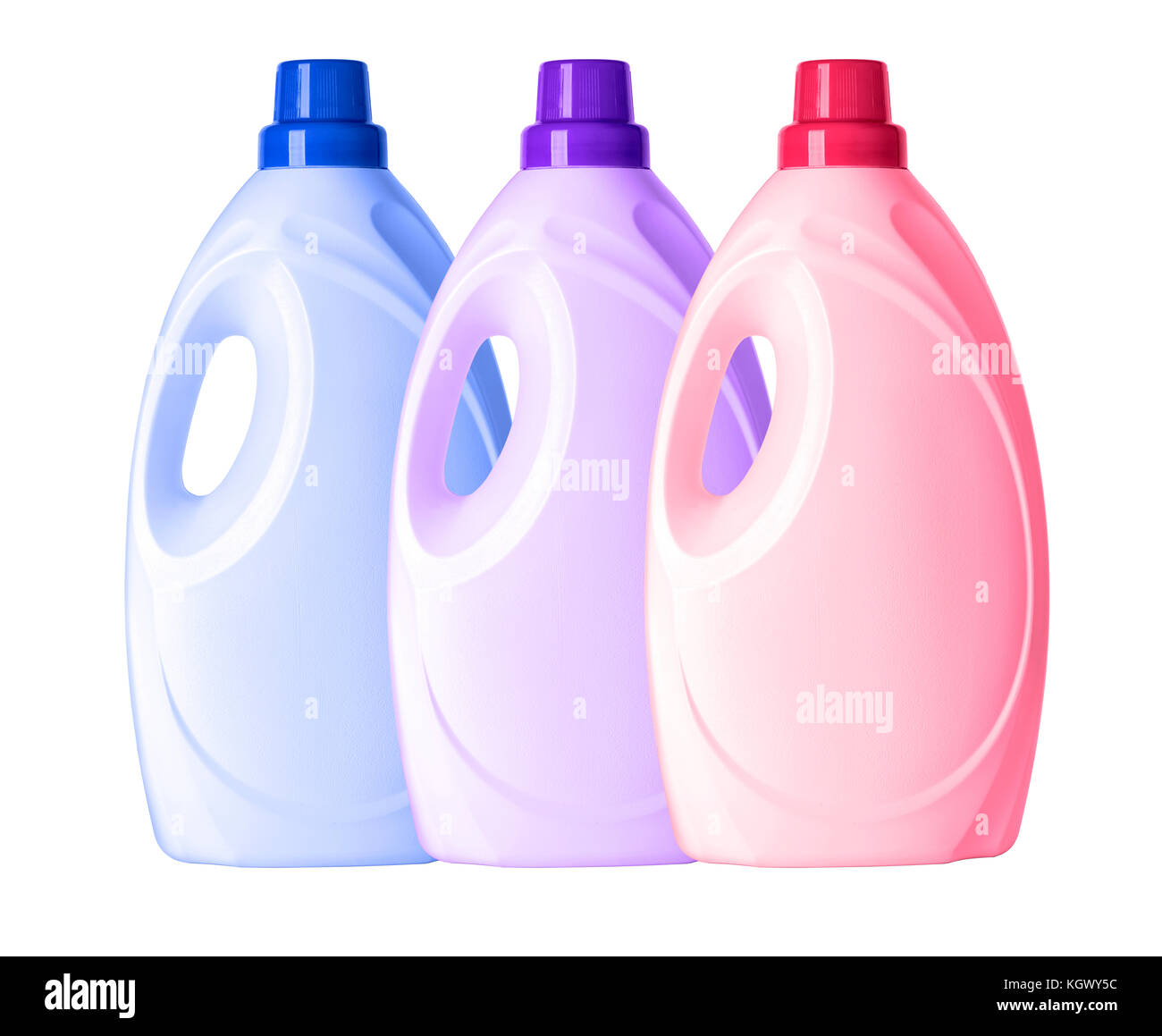 Ensemble de bouteilles en plastique pour lessive liquide ou produit de nettoyage et de l'eau de javel ou d'assouplissant.with clipping path Banque D'Images