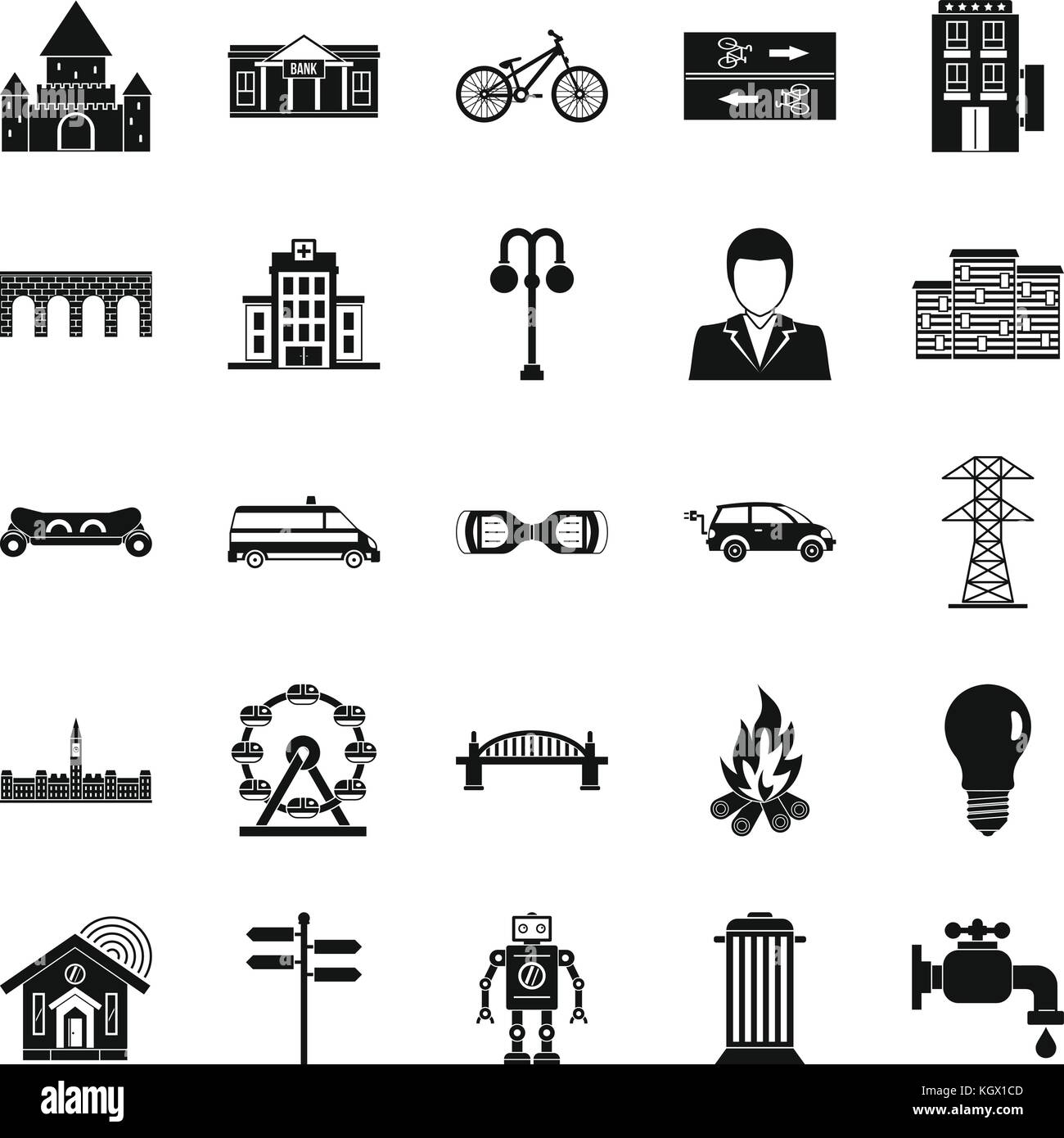 Passe-temps urbain icons set, le style simple Illustration de Vecteur