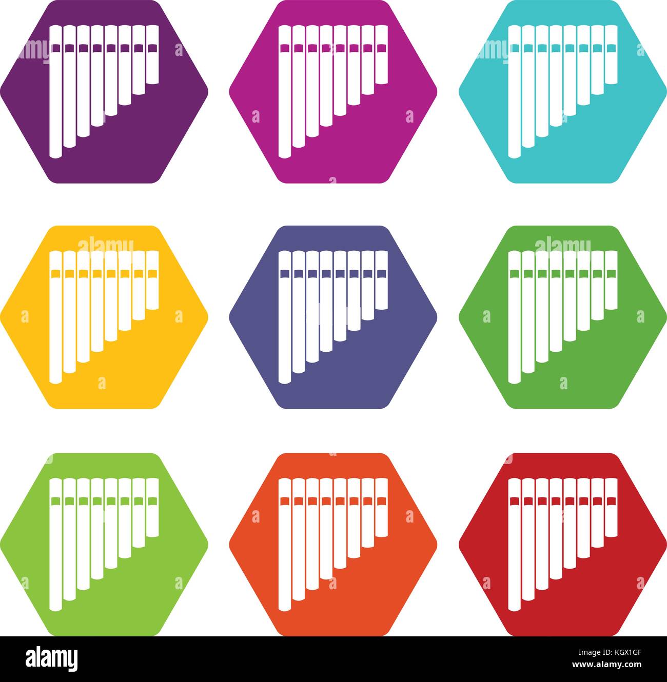 Flûte de pan de l'hexaèdre couleur icon set Illustration de Vecteur