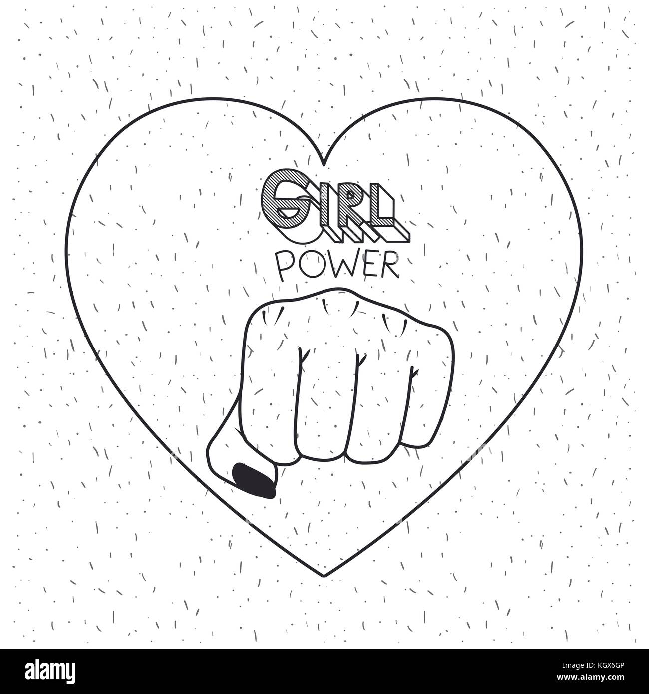 Girl power poster texte et fist en symbole coeur silhouette noire sur