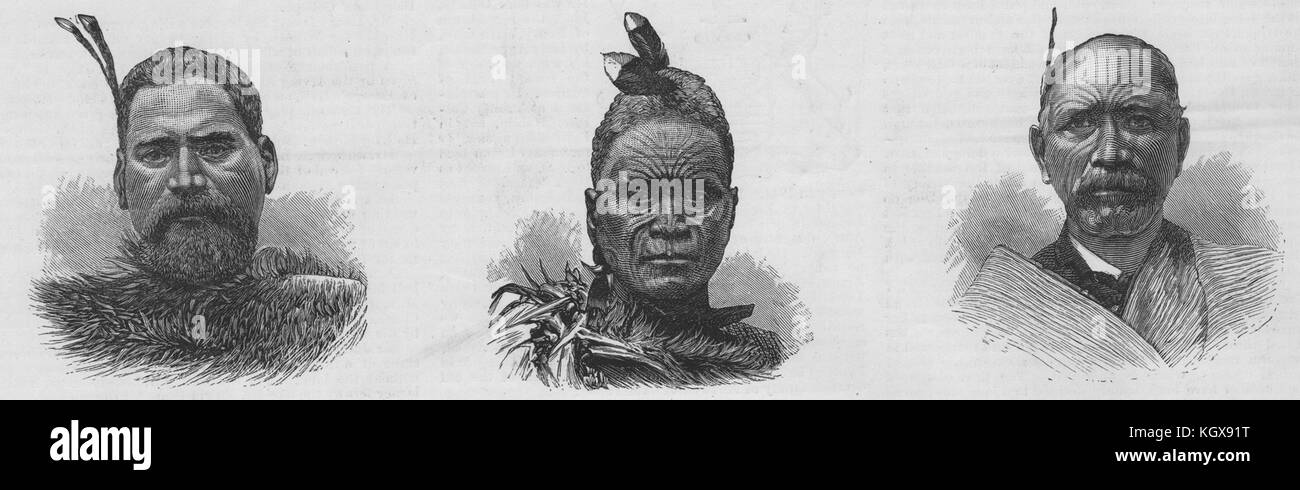 Wheoro Te majeur, Tawhiao, le roi maori Te Tuhi Patari, cousin du Roi, 1884. L'Illustrated London News Banque D'Images