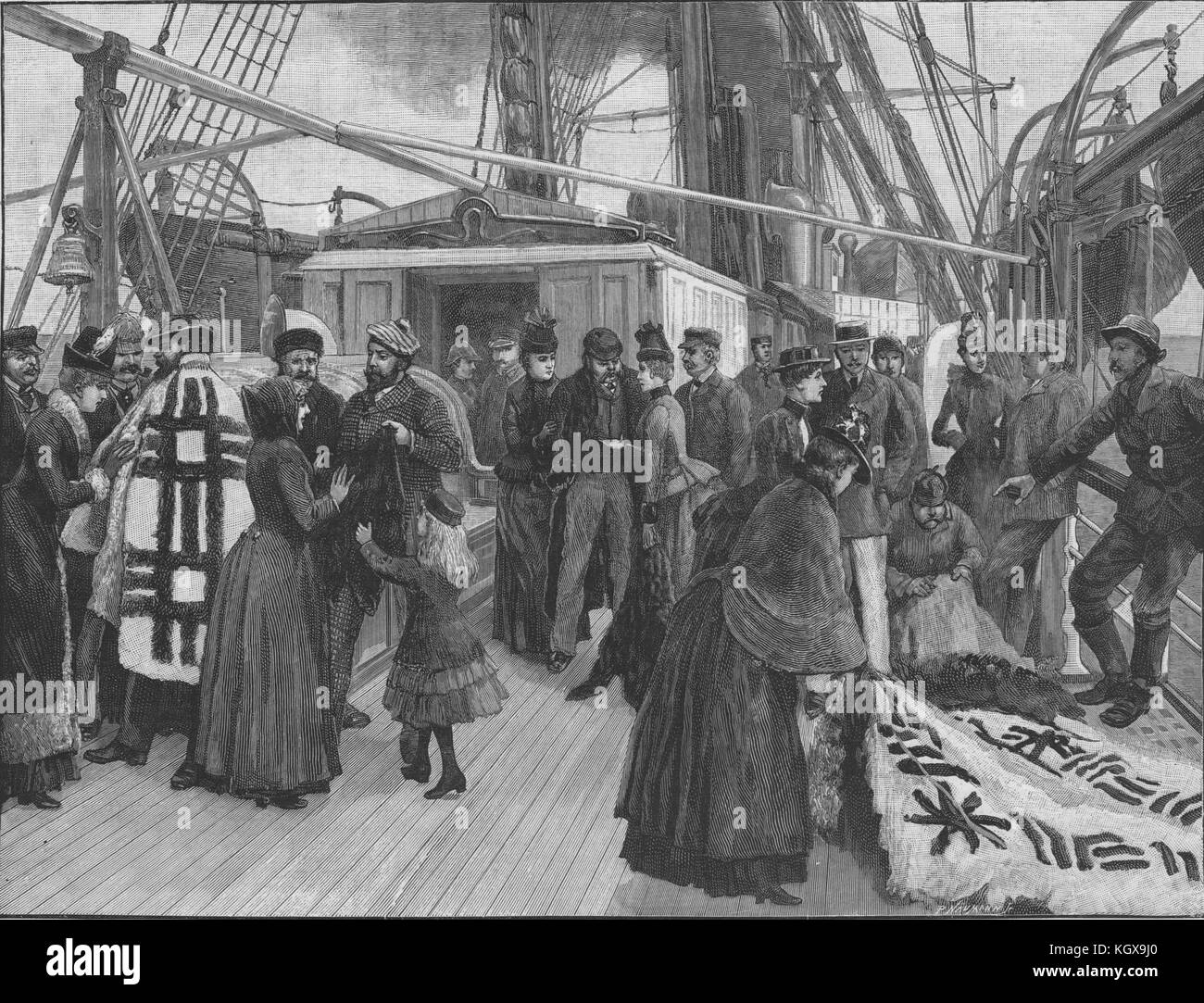 Les marchands de fourrures de Patagonie, à bord du détroit de Magellan, Punta Arenas, Chili 1889. L'Illustrated London News Banque D'Images