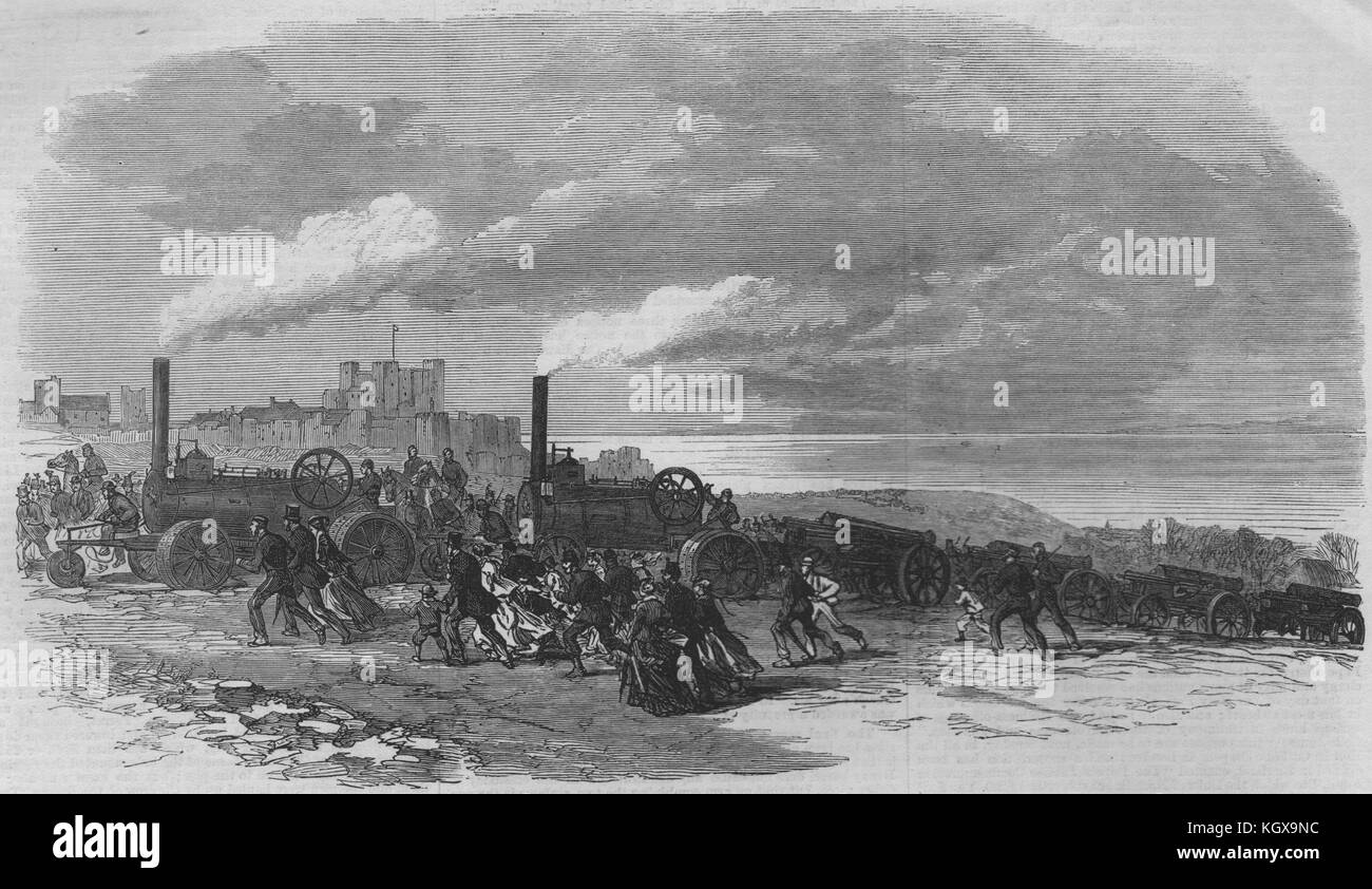 Les moteurs de traction d'artillerie volontaire mise en place, Dover 1869. L'Illustrated London News Banque D'Images