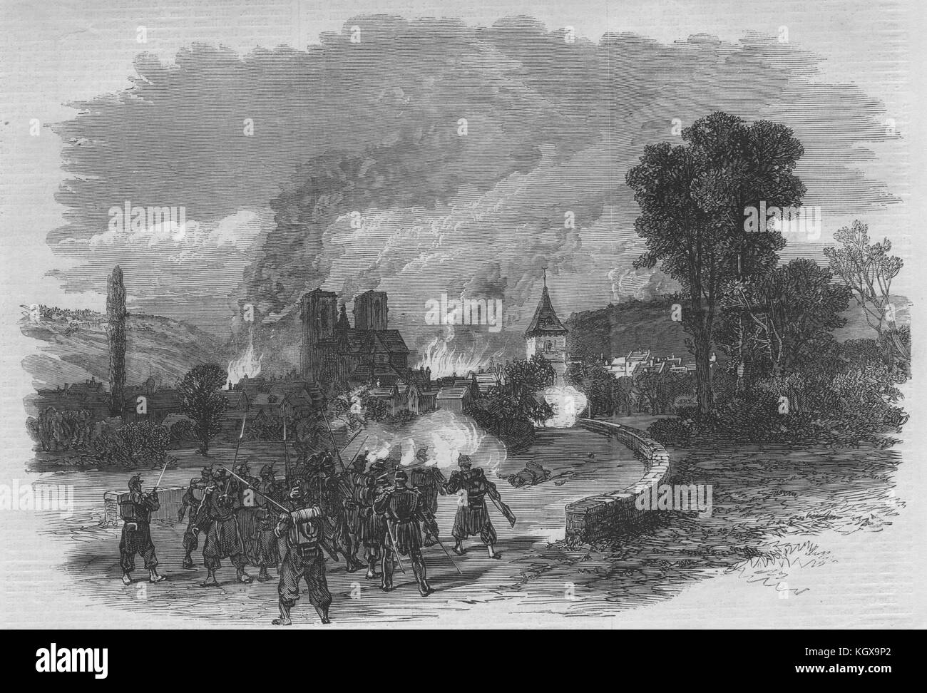La guerre la lutte à Mouzon, le 30 août. Ardennes 1870. L'Illustrated London News Banque D'Images