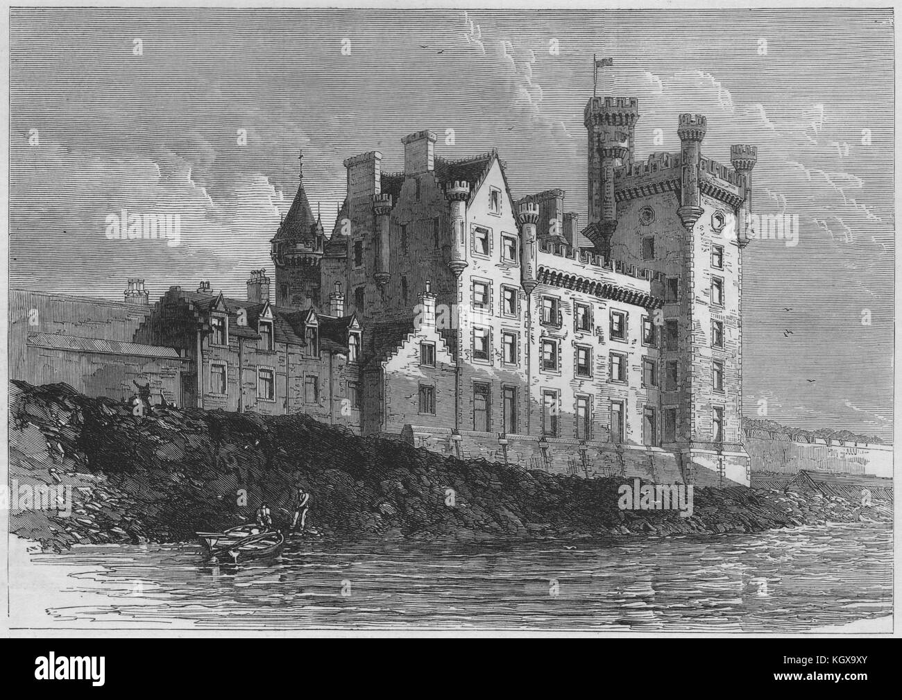 Château de Thurso, visité par le Prince de Galles. L'Écosse 1876. L'Illustrated London News Banque D'Images