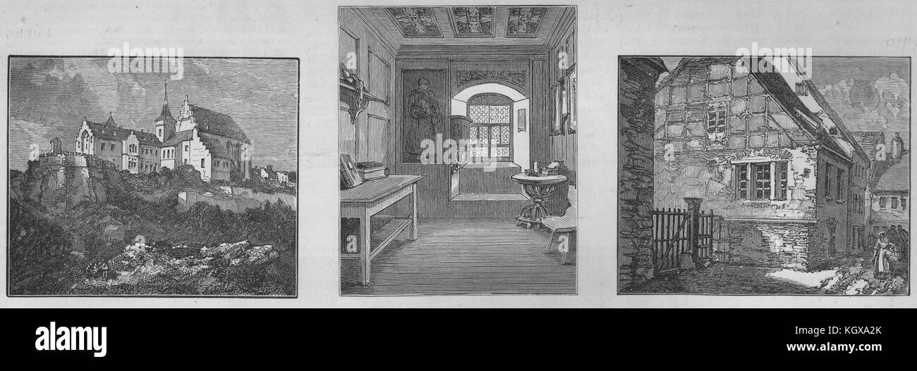 Château de Mansfeld ; cellule de Luther, Erfurt monastère ; maison du père en 1883. L'Illustrated London News Banque D'Images