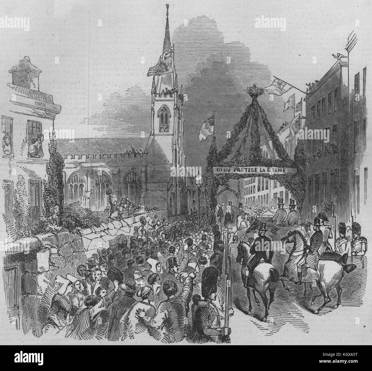 La reine Victoria en passant l'église de Saint Marc, New Jersey. Channel Islands 1846. L'Illustrated London News Banque D'Images