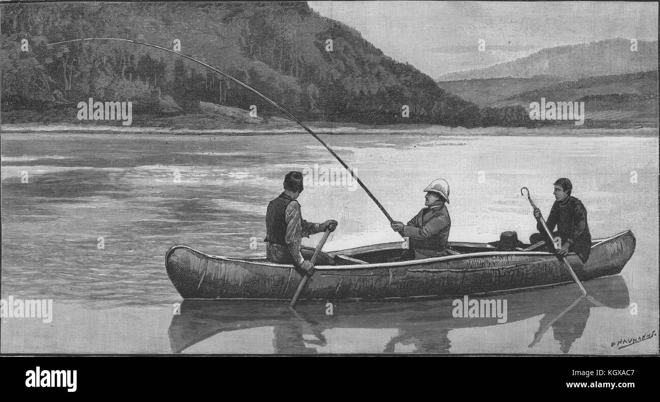 La pêche au saumon. Pour une exécution sur la Restigouche. Nouveau-brunswick 1890. L'Illustrated London News Banque D'Images