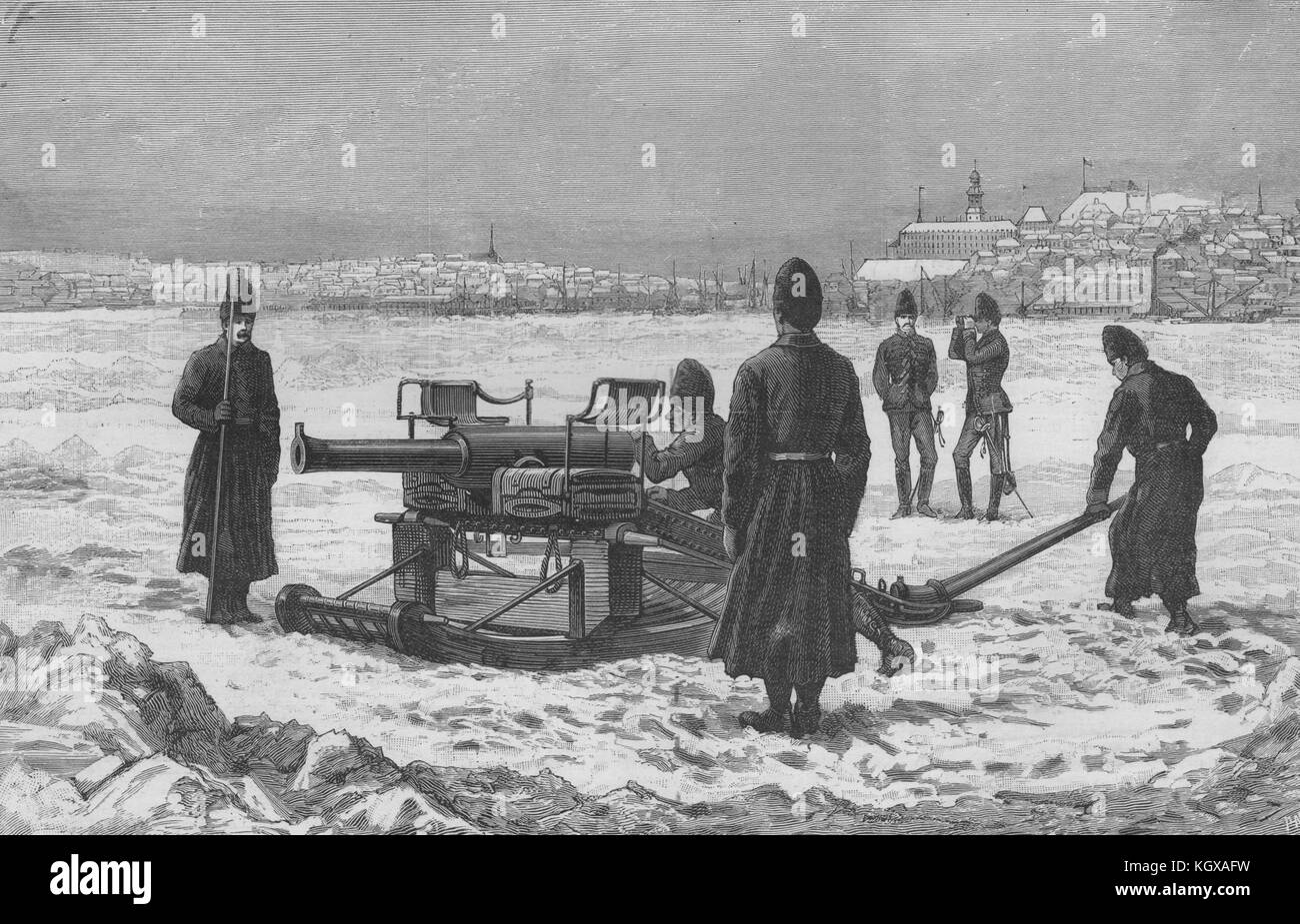 Canon d'essai canadien sleigh Saint-Laurent Québec Canada 1888. L'Illustrated London News Banque D'Images