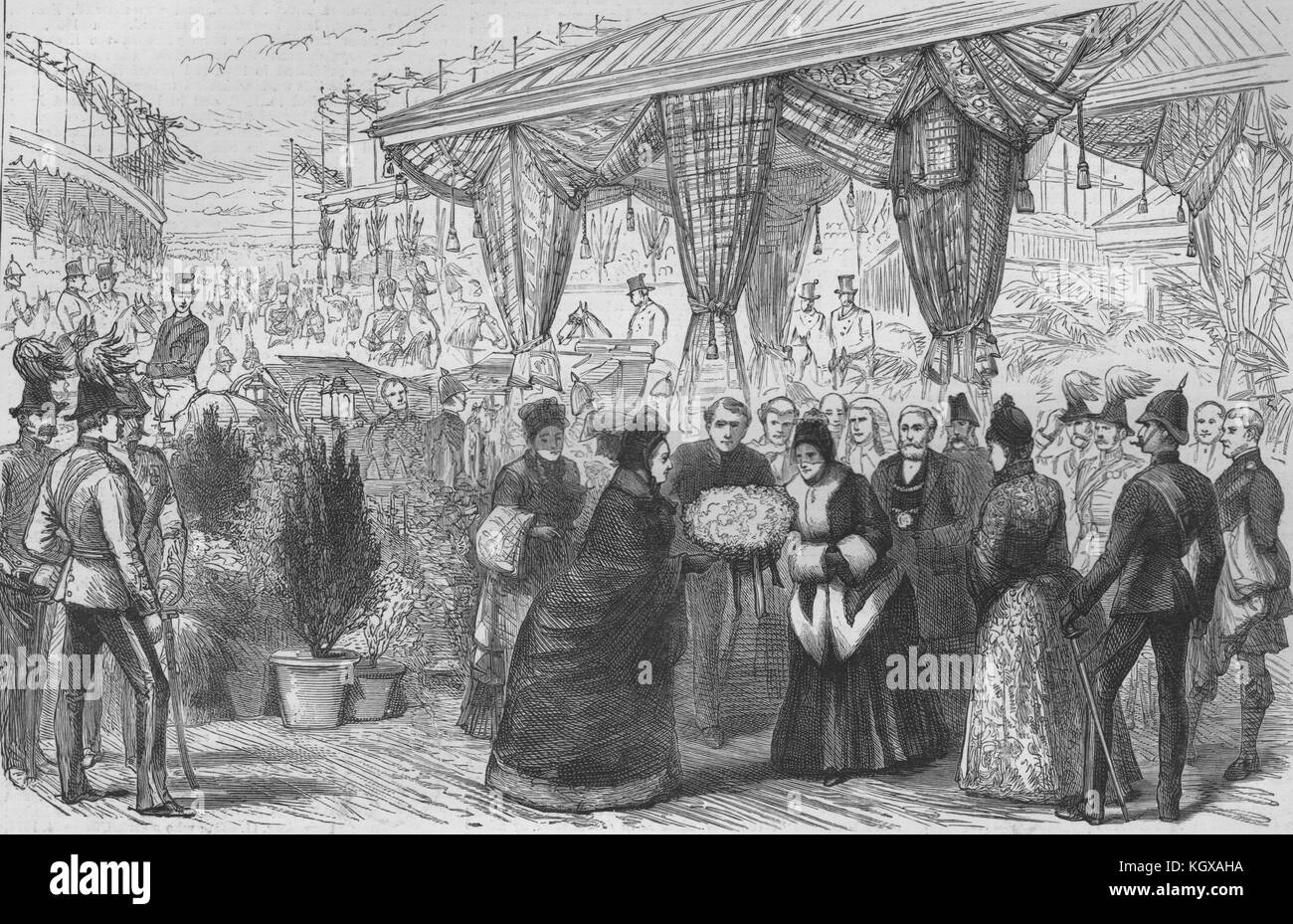 La reine Victoria à Birmingham. Réception à la station de Small Heath. La maire 1887. L'Illustrated London News Banque D'Images