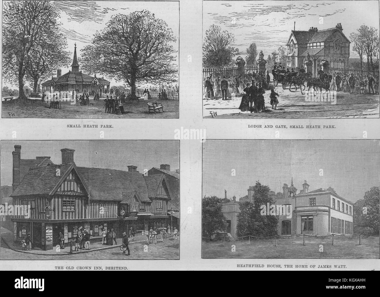 Birmingham. Small Heath Park. Ancienne auberge de couronne, Deritend ; Heathfield House 1887. L'Illustrated London News Banque D'Images