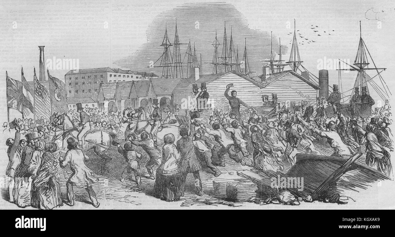 M. Kossuth quitter les quais de Southampton. Hampshire 1851. L'Illustrated London News Banque D'Images