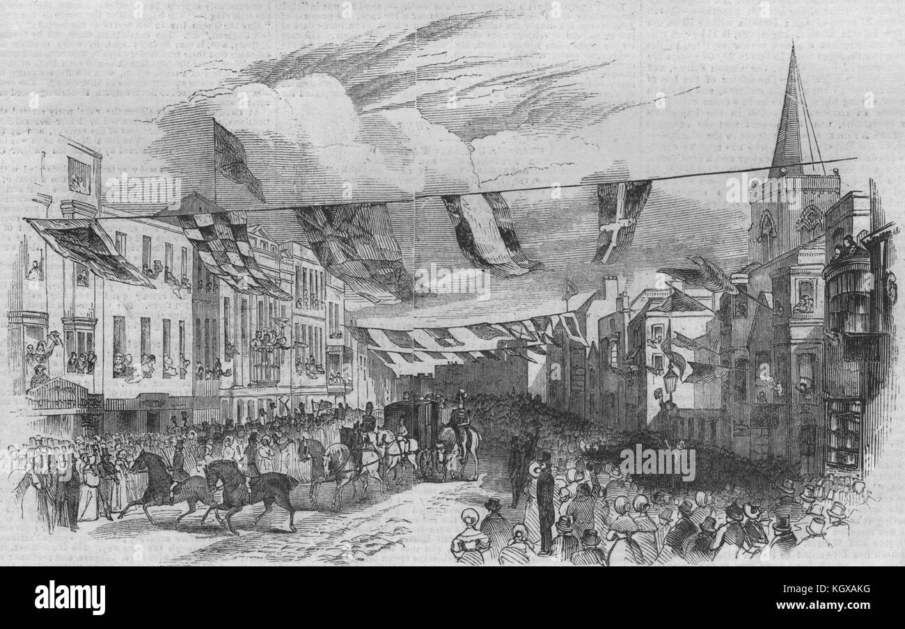 Le cortège royal, High Street, Southampton. Hampshire 1843. L'Illustrated London News Banque D'Images