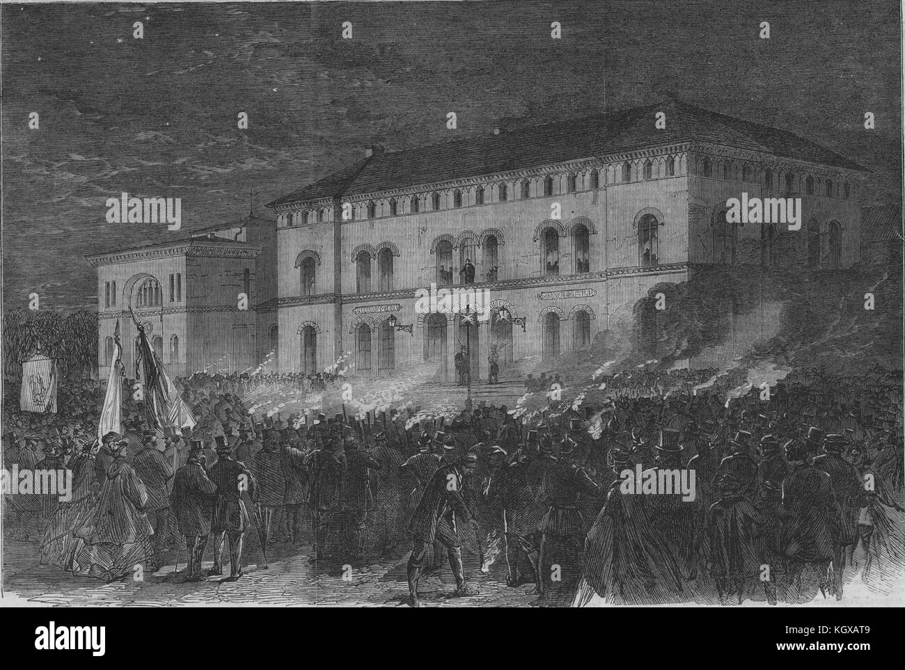 Bienvenue aux flambeaux à Prince Frederick à Kiel au Railway Hotel 1864. L'Illustrated London News Banque D'Images