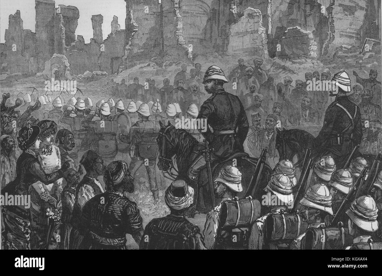 Les Grenadier Guards sur les sentiers de l'Alexandria. L'Égypte 1882. L'Illustrated London News Banque D'Images