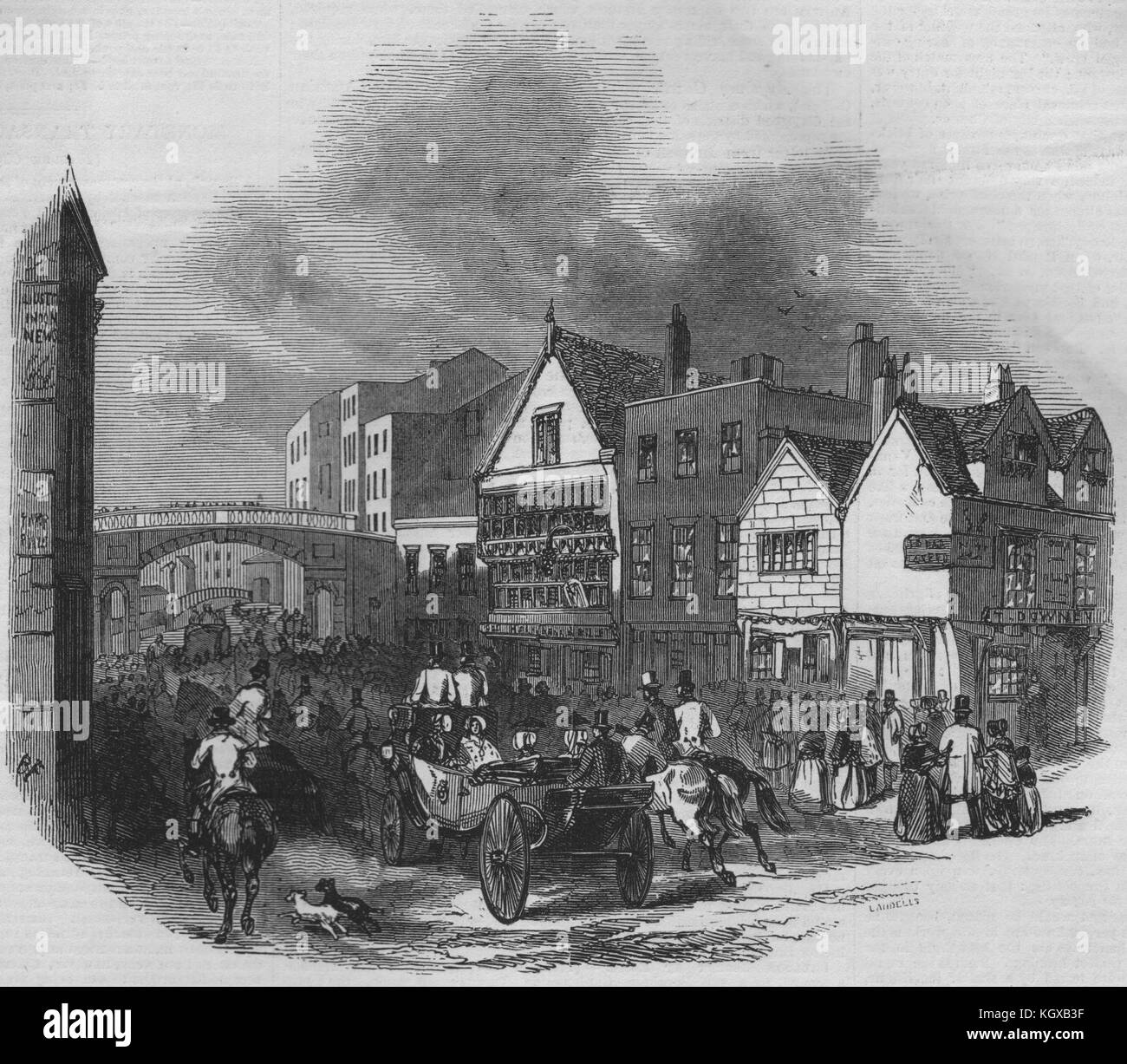 Pont inférieur Street, Chester - la tasse 24. Cheshire 1846. L'Illustrated London News Banque D'Images