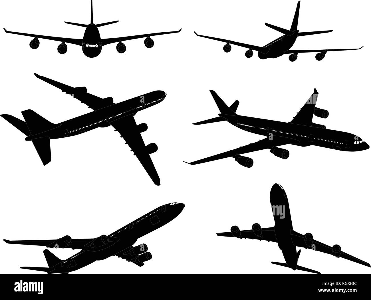De grands avions commerciaux - vector silhouettes Illustration de Vecteur