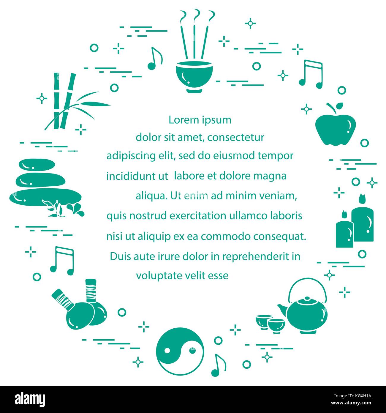Divers accessoires pour le repos, massage et relaxation. mode de vie sain. design pour bannière et imprimer. Illustration de Vecteur