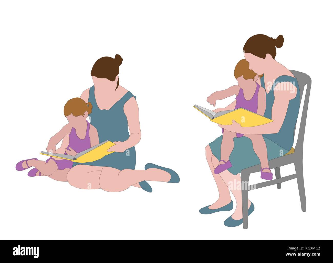 Lecture de la mère à l'enfant livre - vector Illustration de Vecteur