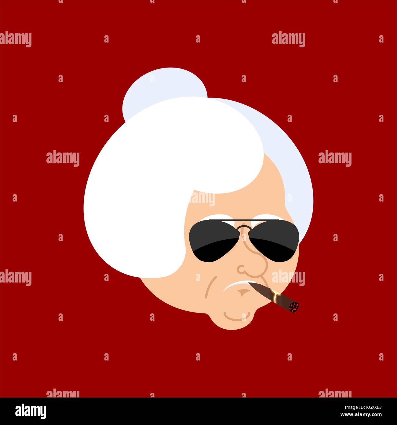 Grand-mère grave cool l'avatar de l'émotions. grand-mère fumeurs emoji cigare. strictes. vector illustration Illustration de Vecteur