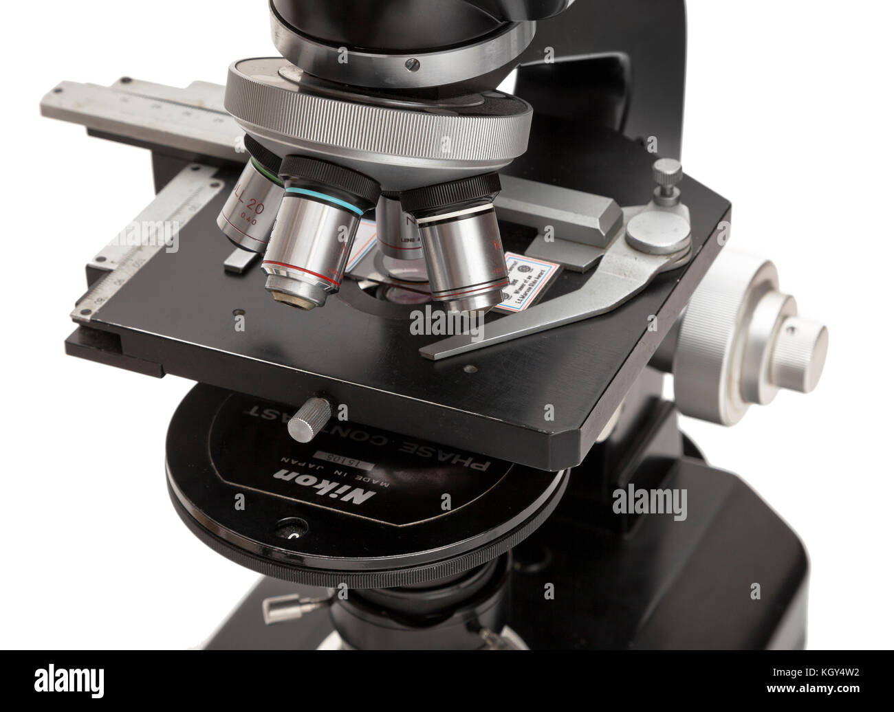 Vintage Nikon microscope composé S avec condenseur à contraste de phase Banque D'Images
