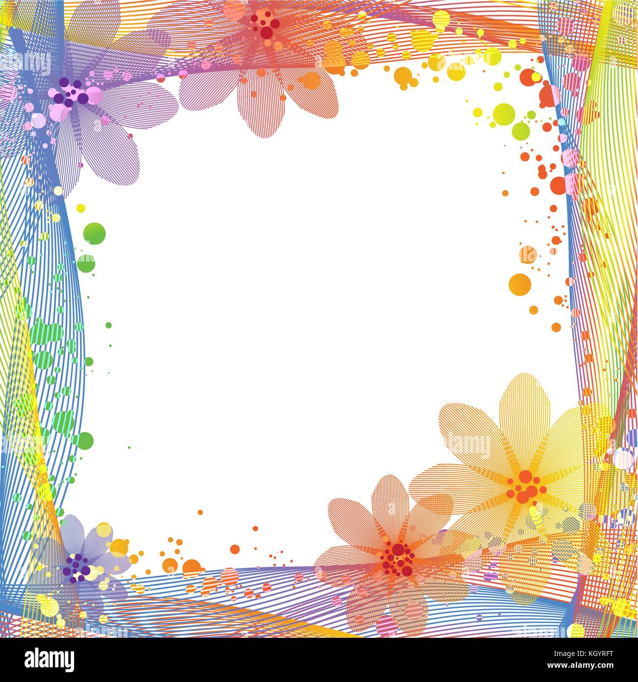 Résumé cadre coloré avec la ligne sinueuse et floral, fond d'été Illustration de Vecteur