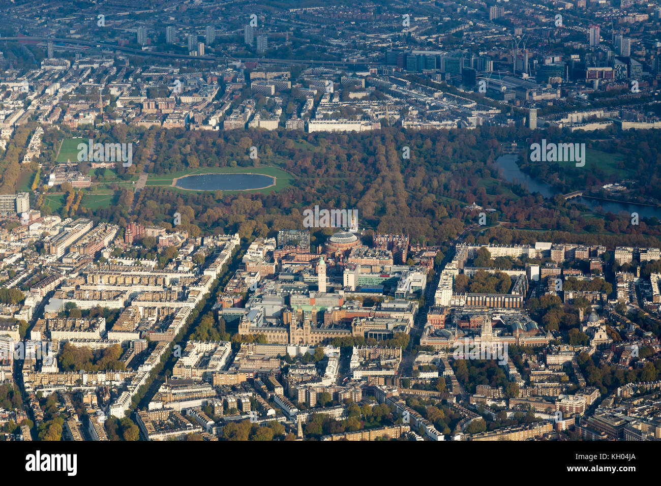 Vue aérienne de Hyde Park, le palais de Kensington et Knightsbridge, Londres du sud. Banque D'Images
