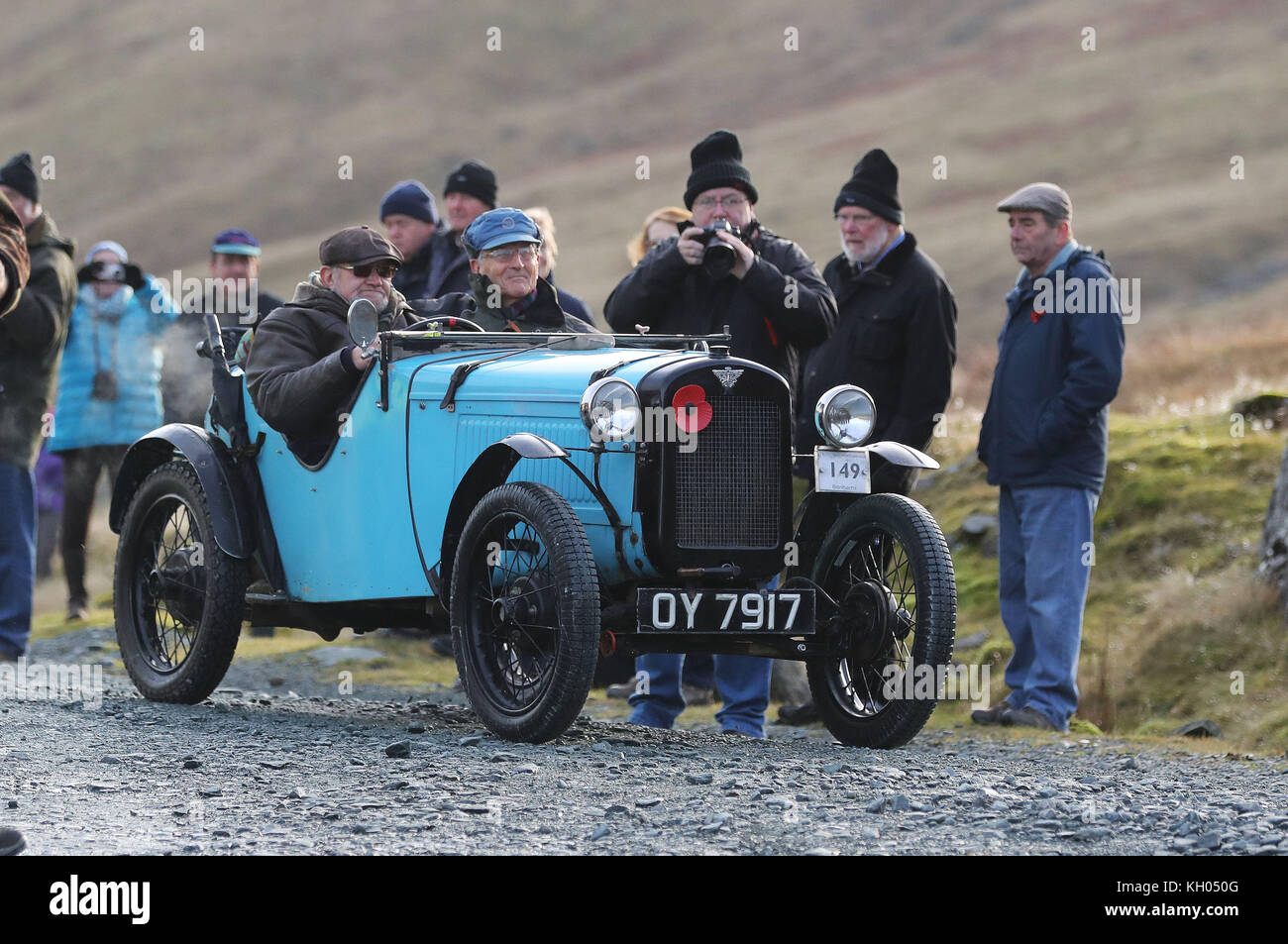 Un 1934 Austin Ulster conduit par Allen Bruce lors du rallye de voitures d'époque annuel Lakeland Trials sur la route de carrière à la mine Honister Slate, à Borrowdale, Keswick, Cumbria. Banque D'Images
