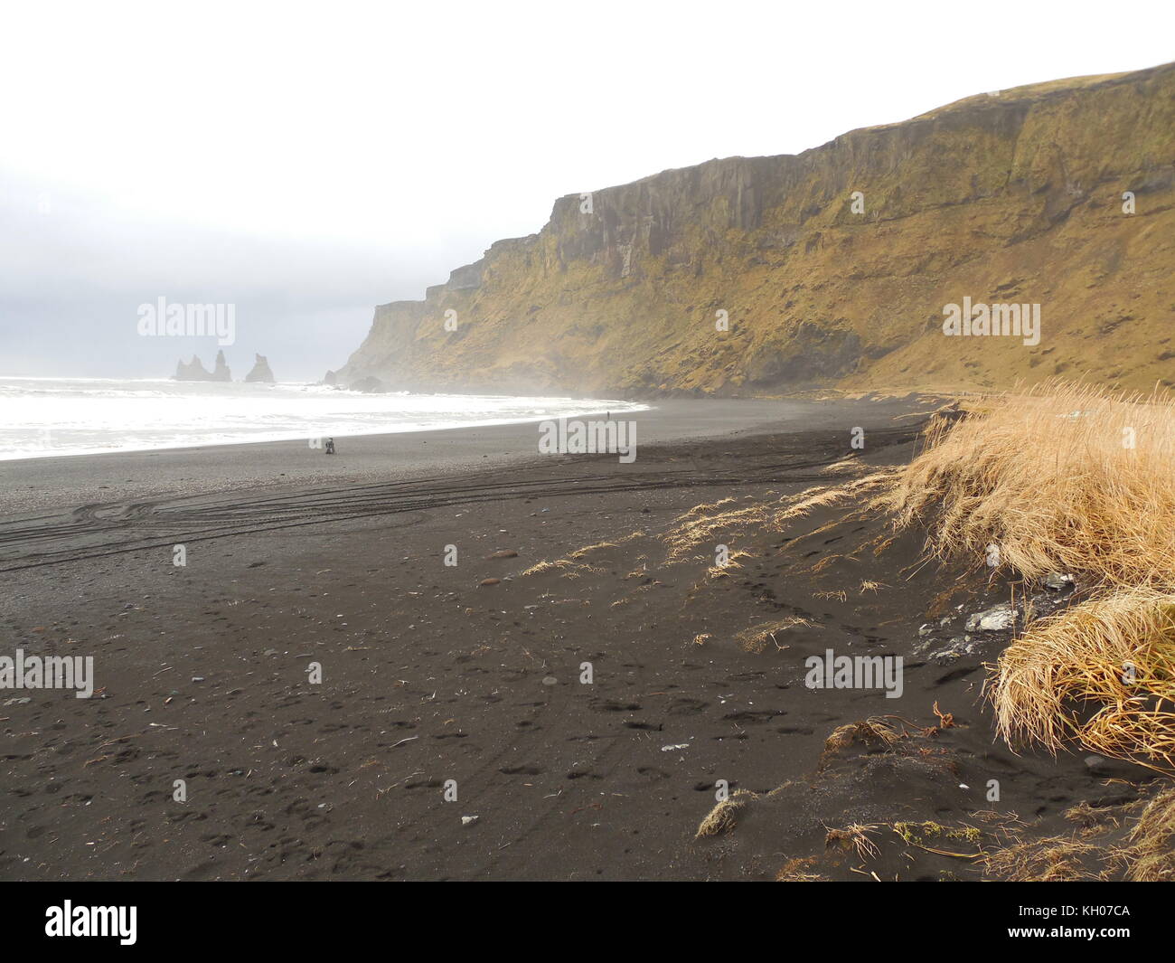 La plage de sable noir volcanique, Vik, Sud de l'Islande, de l'Europe Banque D'Images