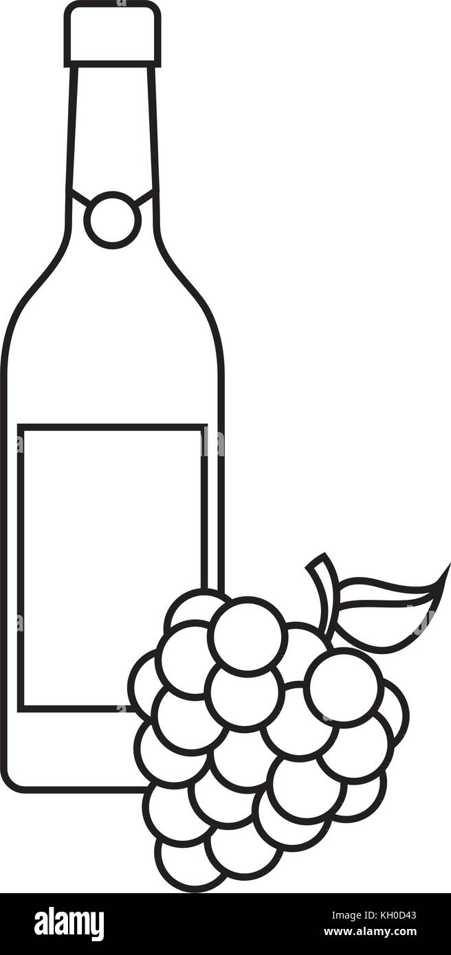 Bouteille de vin et grappe de raisins célébration de l'alcool Illustration de Vecteur