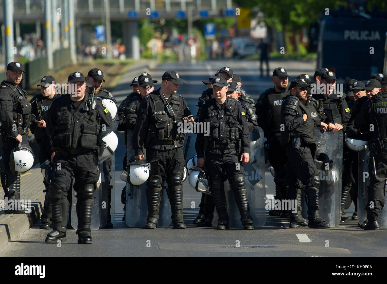 La police anti-émeutes polonaise (Oddzialy Prewencji.) au cours de la troisième marche pour soutenir l'égalité de l'électricité droits LGBT à Gdansk, Pologne 27 Mai 2017 © W Banque D'Images