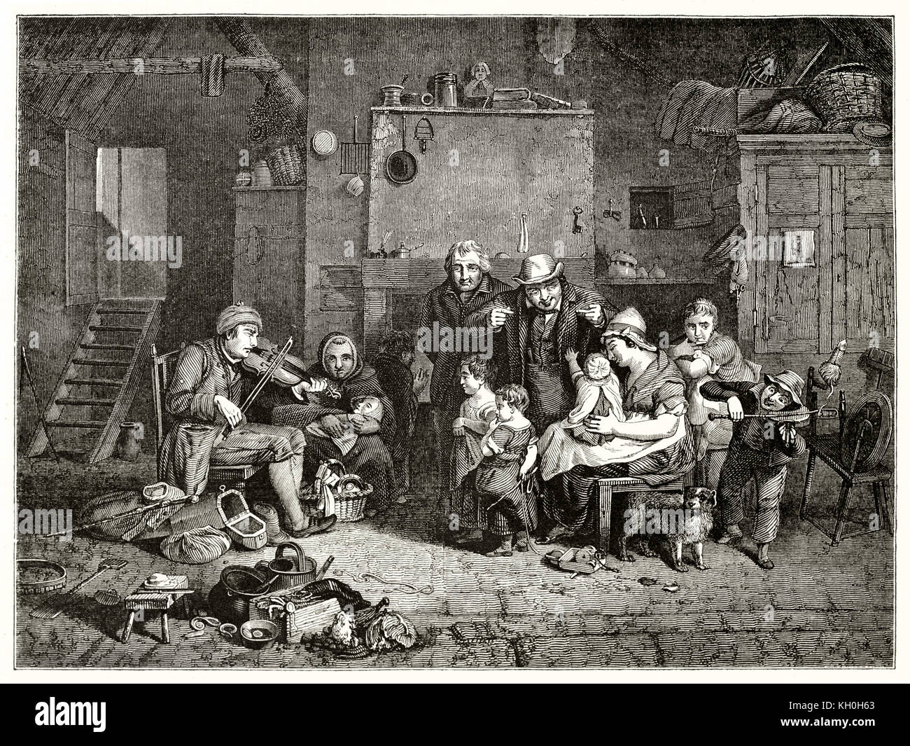 Vieille illustration musicien aveugle à jouer du violon. Après Wilkie, publ. sur Magasin Pittoresque, Paris, 1847 Banque D'Images