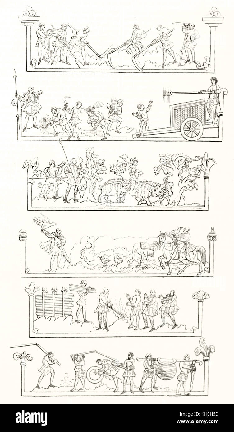 Reproduction d'calendrier anglo-saxon (deuxième semestre). Publ. sur Magasin Pittoresque, Paris, 1847 Banque D'Images