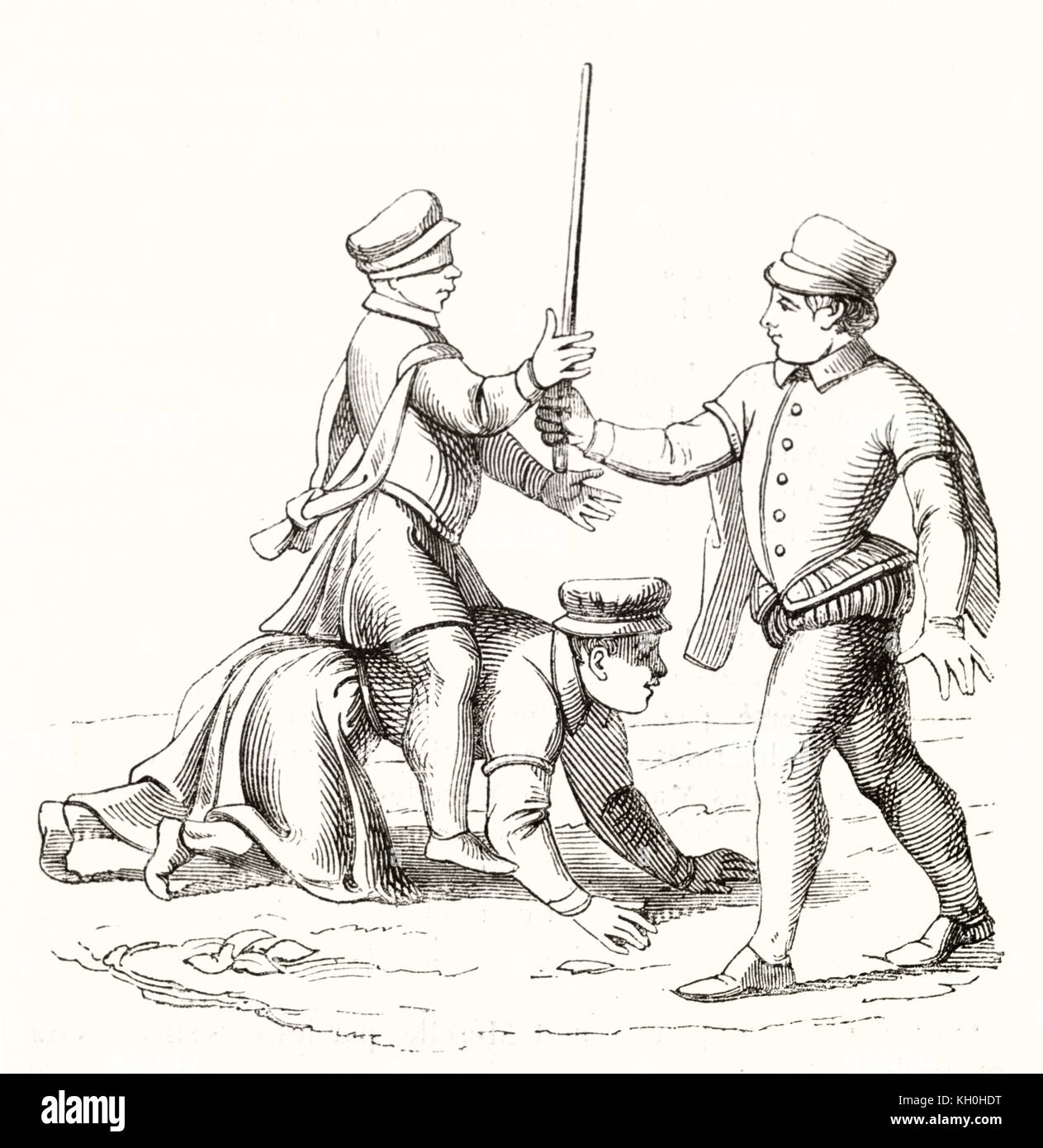 Vieille illustration de jeunes garçons jouent au vieux jeu. Par auteur non identifié, publ. sur Magasin Pittoresque, Paris, 1847 Banque D'Images